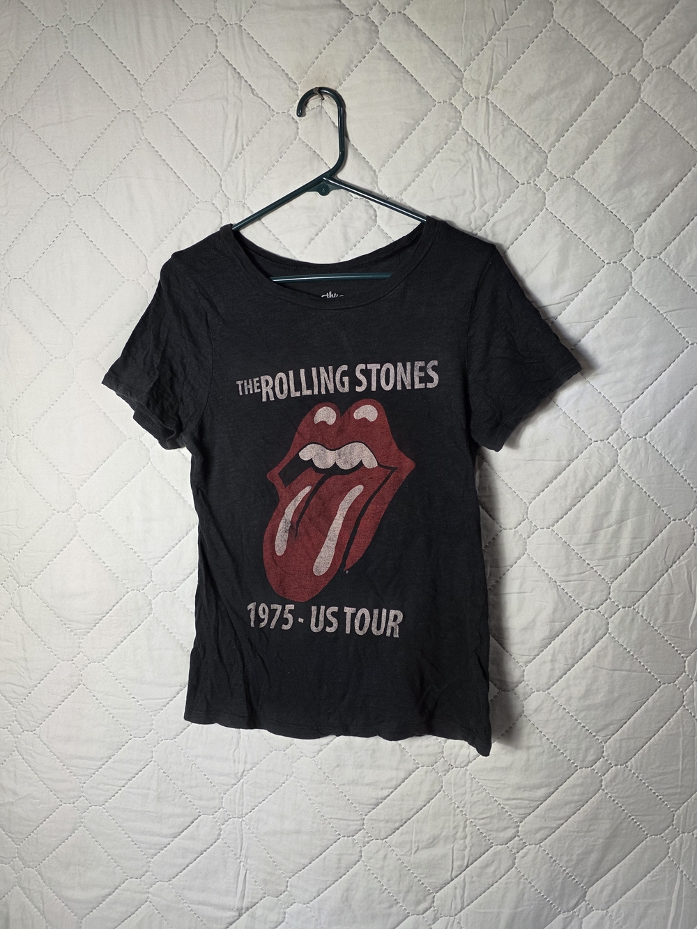 The Rolling Stones 1975 US Tour Graphic Tee - Black with Red Logo